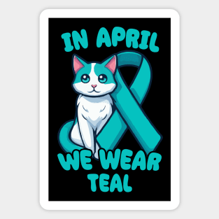 Sexual Assault And Violence Awareness Month Teal Ribbon With Cat Magnet